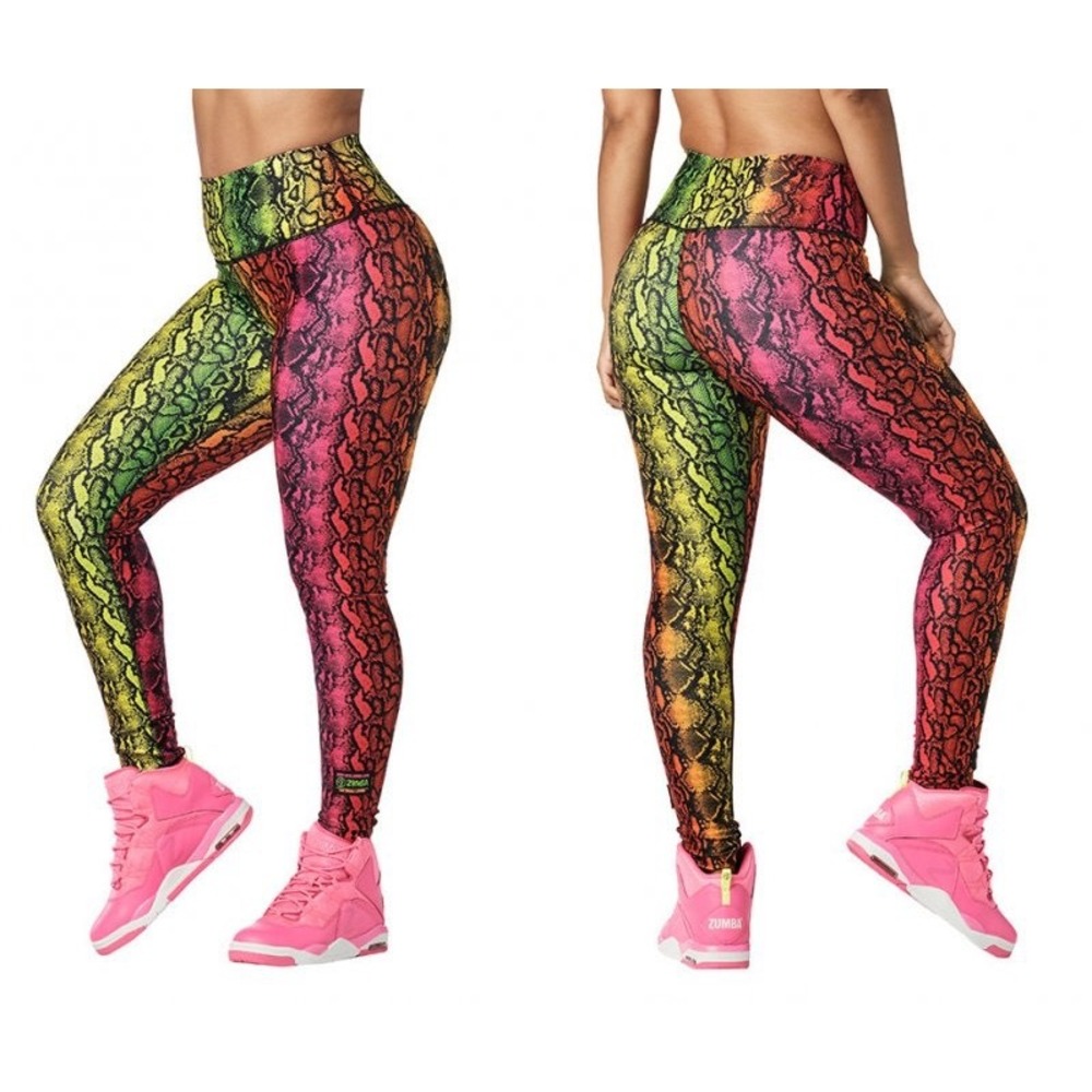 Zumba Wear Leggings Small Rainbow Snakeskin Spicy High Rise Athletic Dance